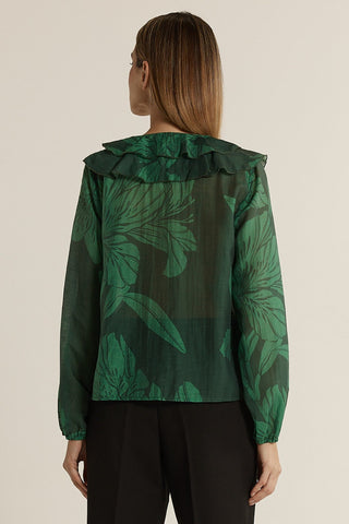 Fate & Becker Lynn Ruffle Blouse - Evergreen | Pink Poppies