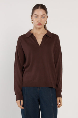 Fate & Becker Solenne Polo Knit - Chocolate | Pink Poppies
