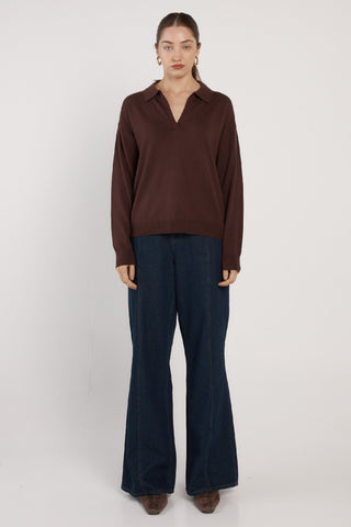 Fate & Becker Solenne Polo Knit - Chocolate | Pink Poppies