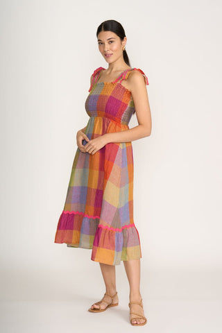Foil Dress Moral Fibre Fiesta Check | Pink Poppies