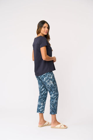 Foil Flare Play Top - True Navy | Pink Poppies