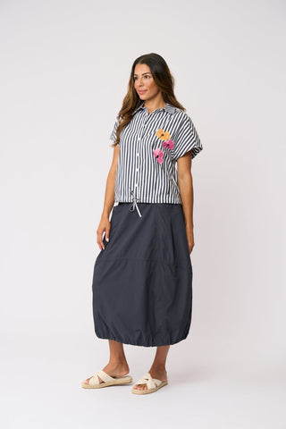 Foil Fresh Pick Shirt - Navy Stripe | Pink Poppies
