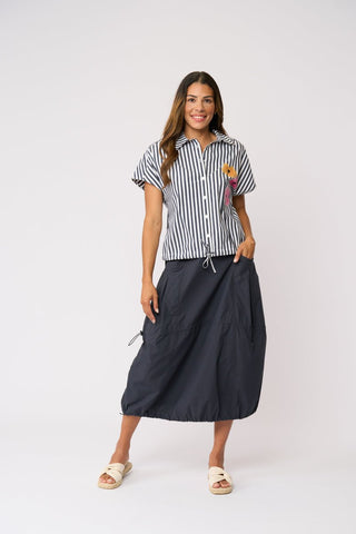 Foil Fresh Pick Shirt - Navy Stripe | Pink Poppies