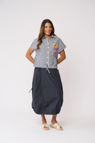 Foil Fresh Pick Shirt - Navy Stripe | Pink Poppies