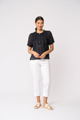 Foil Frill Of It Blouse - True Navy | Pink Poppies
