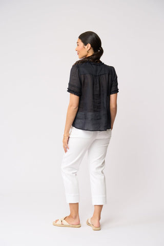Foil Frill Of It Blouse - True Navy | Pink Poppies