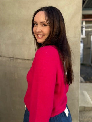 Foil Loop Of Luxury Cardigan - Hot Pink | Pink Poppies