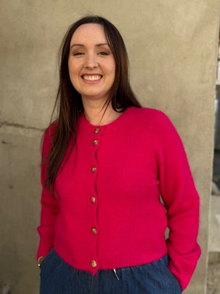 Foil Loop Of Luxury Cardigan - Hot Pink | Pink Poppies