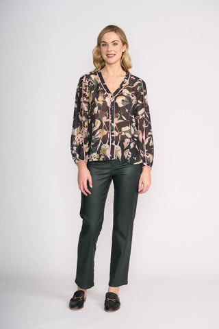 Foil Pipeline Blouse - Shadow Leaf | Pink Poppies