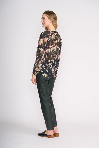 Foil Pipeline Blouse - Shadow Leaf | Pink Poppies