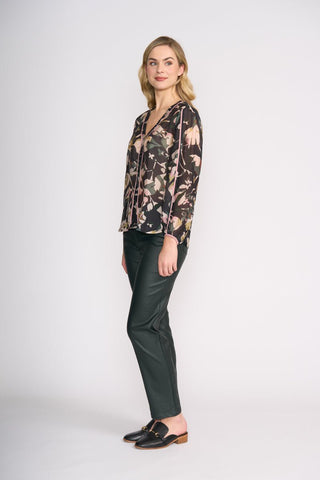 Foil Pipeline Blouse - Shadow Leaf | Pink Poppies