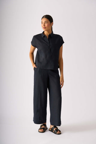 Foil Pocket Rocket Top - True Navy | Pink Poppies