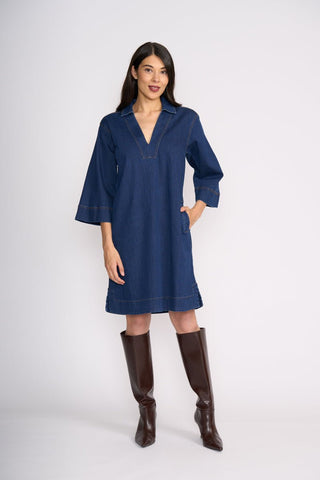Foil Short Cut Dress - Indigo | Pink Poppies