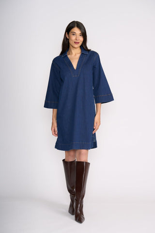 Foil Short Cut Dress - Indigo | Pink Poppies