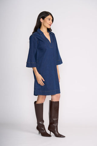 Foil Short Cut Dress - Indigo | Pink Poppies