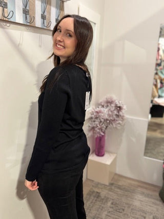 Foil Side Note Sweater - Black | Pink Poppies