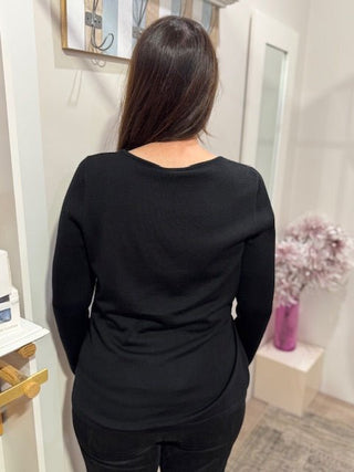 Foil Side Note Sweater - Black | Pink Poppies