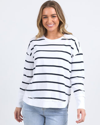 Foxwood Crew Farrah Ls - Stripe White & Navy | Pink Poppies