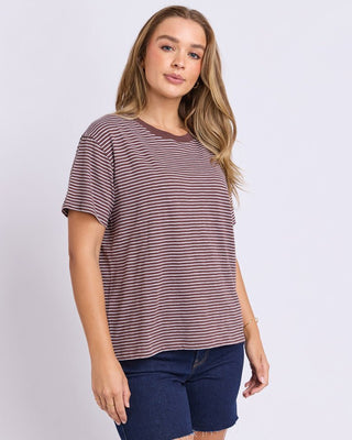 Foxwood Hutch Stripe Tee - Choc/white Stripe [sz:size 10]