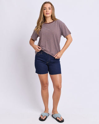 Foxwood Hutch Stripe Tee - Choc/white Stripe [sz:size 10]