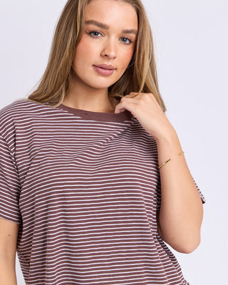 Foxwood Hutch Stripe Tee - Choc/white Stripe [sz:size 10]