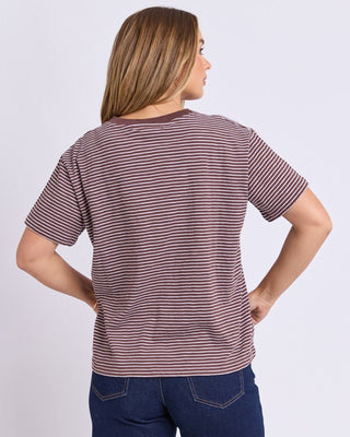 Foxwood Hutch Stripe Tee - Choc/white Stripe [sz:size 10]