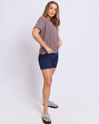 Foxwood Hutch Stripe Tee - Choc/white Stripe [sz:size 10]