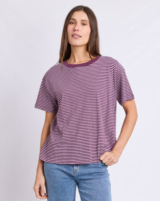 Foxwood Hutch Stripe Tee - Plum/white Stripe | Pink Poppies