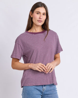 Foxwood Hutch Stripe Tee - Plum/white Stripe | Pink Poppies