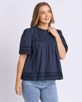 Foxwood Juna Top - Navy | Pink Poppies