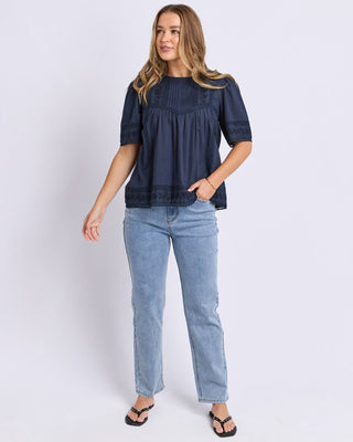 Foxwood Juna Top - Navy | Pink Poppies