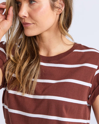 Foxwood Manly Stripe Tee - Choc/white Stripe [sz:size 8]