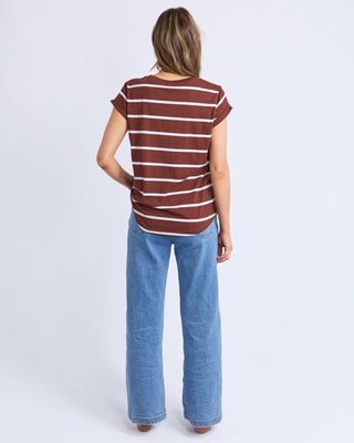 Foxwood Manly Stripe Tee - Choc/white Stripe [sz:size 8]