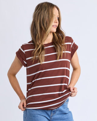 Foxwood Manly Stripe Tee - Choc/white Stripe [sz:size 8]