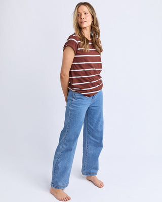 Foxwood Manly Stripe Tee - Choc/white Stripe [sz:size 8]