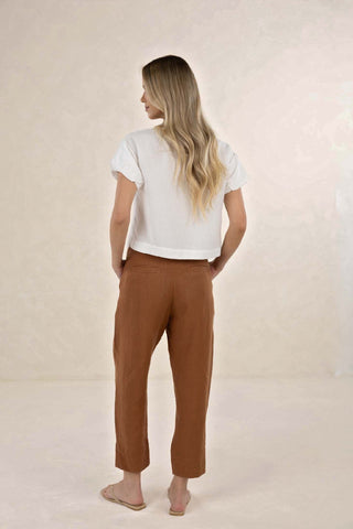 Humidity Huxe Linen Pant - Tobacco [sz:size 10]