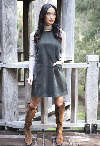 Humidity Nova Cord Dress - Khaki | Pink Poppies