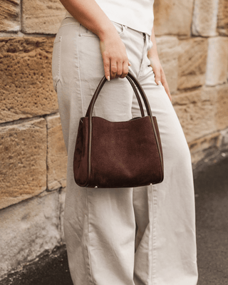 Louenhide Steffie Mini Tote - Chocolate Suedette | Pink Poppies