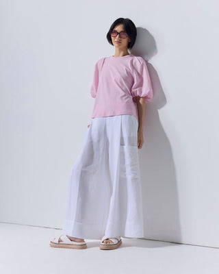 Marco Polo Pinstitch Gathered Sleeve Tee - Blush Pink [sz:medium]