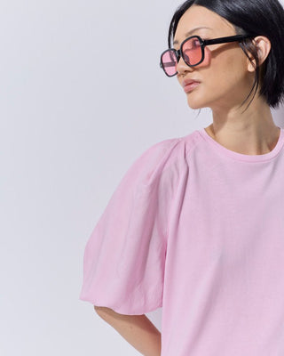 Marco Polo Pinstitch Gathered Sleeve Tee - Blush Pink [sz:medium]