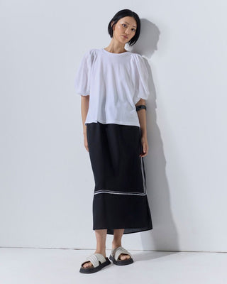 Marco Polo Pinstitch Gathered Sleeve Tee - White [sz:small]