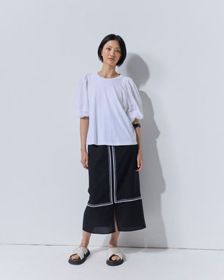 Marco Polo Pinstitch Gathered Sleeve Tee - White [sz:small]