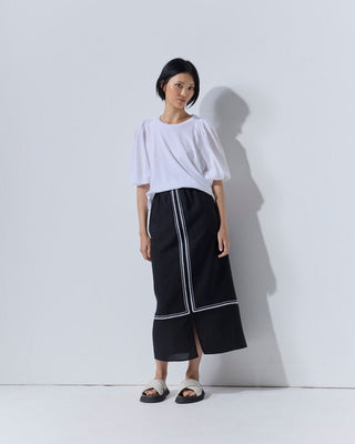 Marco Polo Pinstitch Gathered Sleeve Tee - White [sz:small]