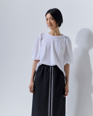 Marco Polo Pinstitch Gathered Sleeve Tee - White [sz:small]