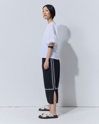 Marco Polo Pinstitch Gathered Sleeve Tee - White [sz:small]
