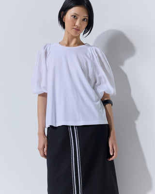 Marco Polo Pinstitch Gathered Sleeve Tee - White [sz:small]
