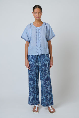 Namastai Embroidered Button-front Cotton Blouse – Breeze [sz:small / Medium]