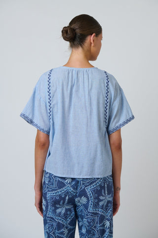 Namastai Embroidered Button-front Cotton Blouse – Breeze [sz:small / Medium]
