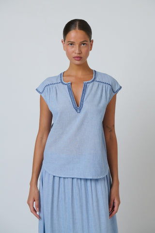 Namastai Embroidered Cotton Cap Sleeve Top – Breeze [sz:small / Medium]