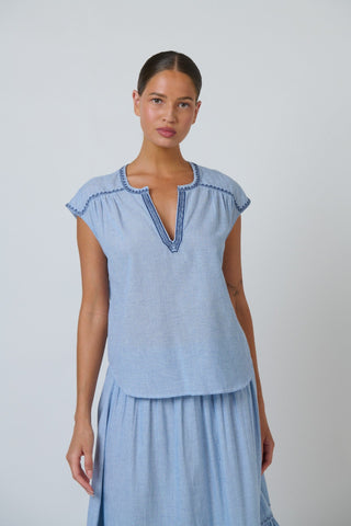 Namastai Embroidered Cotton Cap Sleeve Top – Breeze [sz:small / Medium]